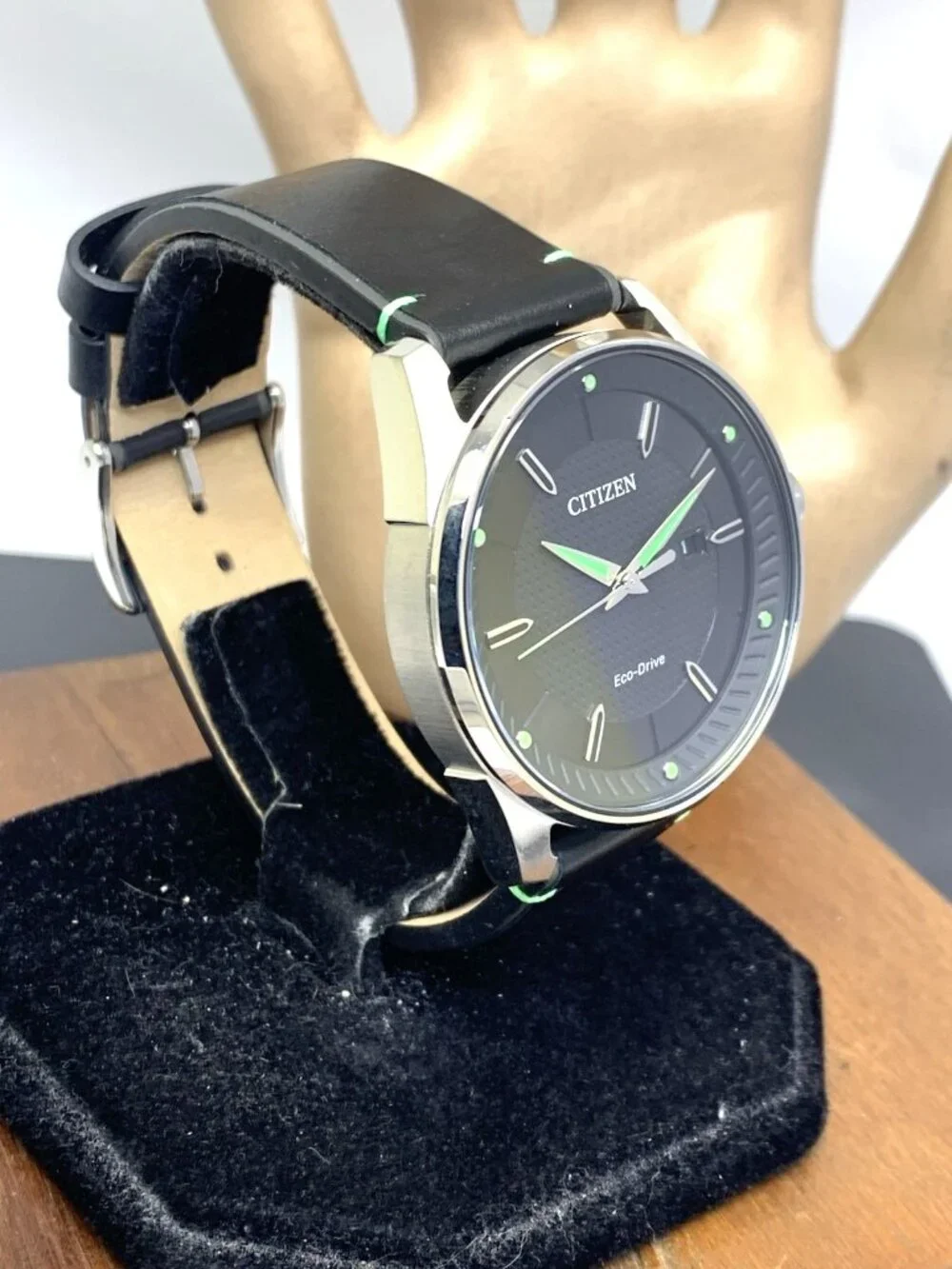 Citizen Men's Watch BM6980-08E Eco-Drive Green Black Dial Leather Band 42mm